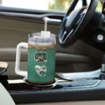 personalized ohio bobcats heart helmet motif green curved tumbler best selling.webp