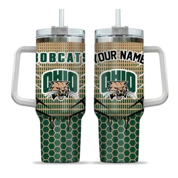 personalized ohio bobcats hex texture green curved tumbler best selling.webp