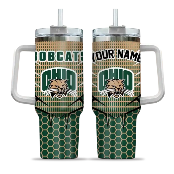 personalized ohio bobcats hex texture green curved tumbler best selling.webp