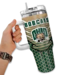 personalized ohio bobcats hex texture green curved tumbler best selling.webp