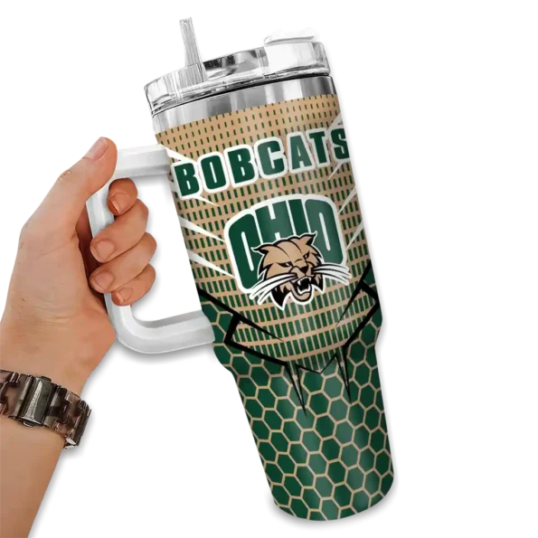 personalized ohio bobcats hex texture green curved tumbler fashion forward.webp