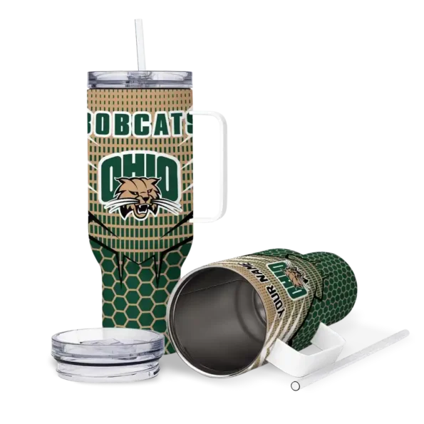 personalized ohio bobcats hex texture green curved tumbler high quality.webp