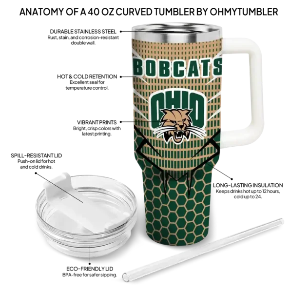 personalized ohio bobcats hex texture green curved tumbler new arrival.webp