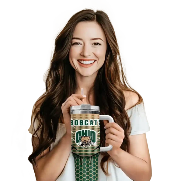 personalized ohio bobcats hex texture green curved tumbler premium grade.webp
