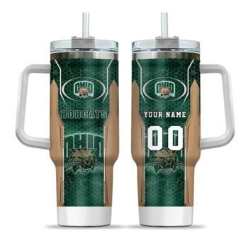 personalized ohio bobcats hexagon armor green curved tumbler best selling.webp