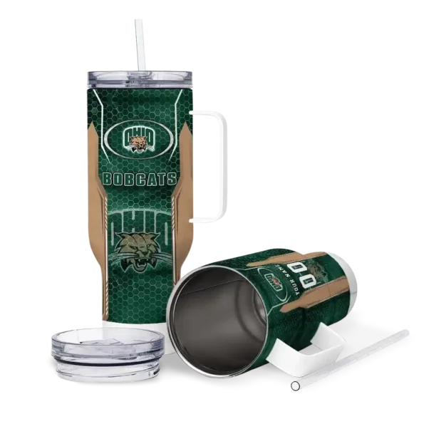 personalized ohio bobcats hexagon armor green curved tumbler high quality.webp