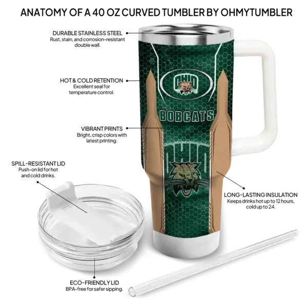 personalized ohio bobcats hexagon armor green curved tumbler new arrival.webp