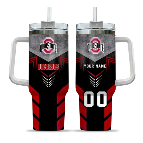 personalized ohio state buckeyes arrow armor scarlet black curved tumbler best selling.webp