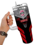 personalized ohio state buckeyes arrow armor scarlet black curved tumbler best selling.webp