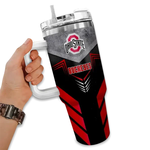 personalized ohio state buckeyes arrow armor scarlet black curved tumbler fashion forward.webp