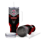 personalized ohio state buckeyes arrow armor scarlet black curved tumbler best selling.webp