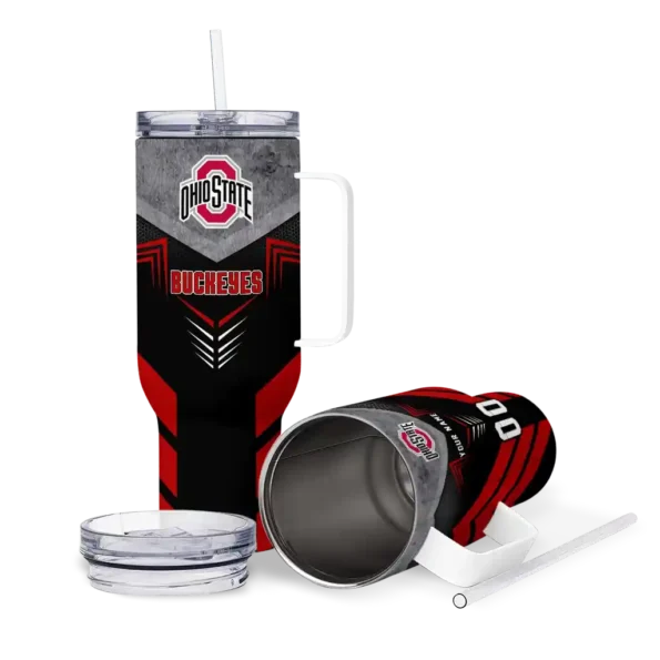 personalized ohio state buckeyes arrow armor scarlet black curved tumbler high quality.webp