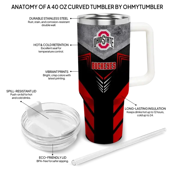 personalized ohio state buckeyes arrow armor scarlet black curved tumbler new arrival.webp