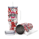 personalized ohio state buckeyes camo mashup scarlet white curved tumbler best selling.webp