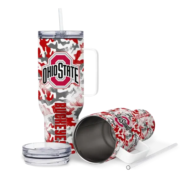 personalized ohio state buckeyes camo mashup scarlet white curved tumbler high quality.webp