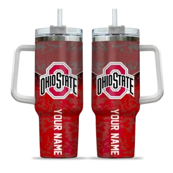 personalized ohio state buckeyes chevron stripe scarlet curved tumbler best selling.webp