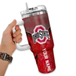 personalized ohio state buckeyes chevron stripe scarlet curved tumbler best selling.webp
