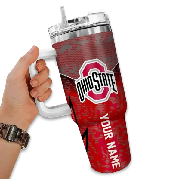 personalized ohio state buckeyes chevron stripe scarlet curved tumbler fashion forward.webp