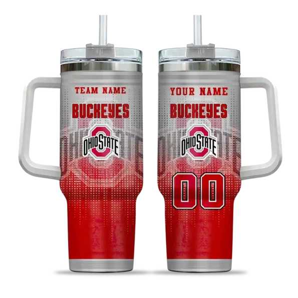 personalized ohio state buckeyes gradient dots scarlet curved tumbler best selling.webp