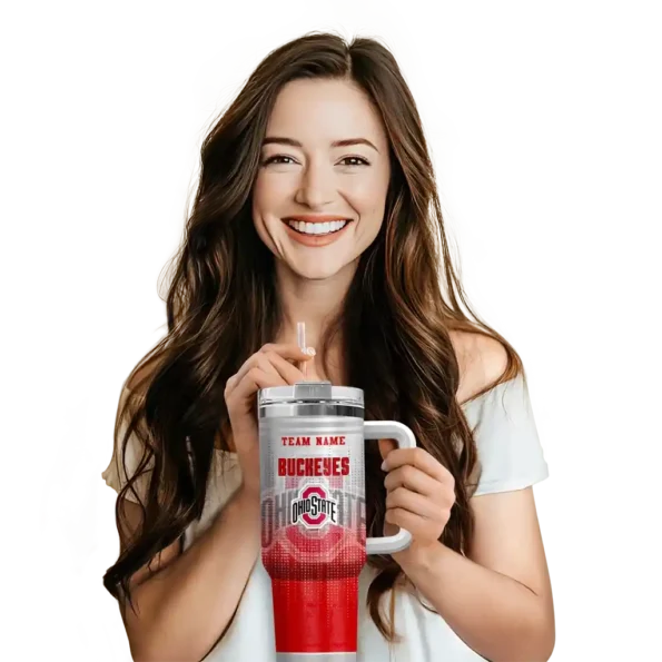 personalized ohio state buckeyes gradient dots scarlet curved tumbler premium grade.webp
