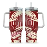 personalized oklahoma sooners abstract paths crimson curved tumbler best selling.webp
