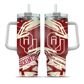 personalized oklahoma sooners abstract paths crimson curved tumbler best selling.webp