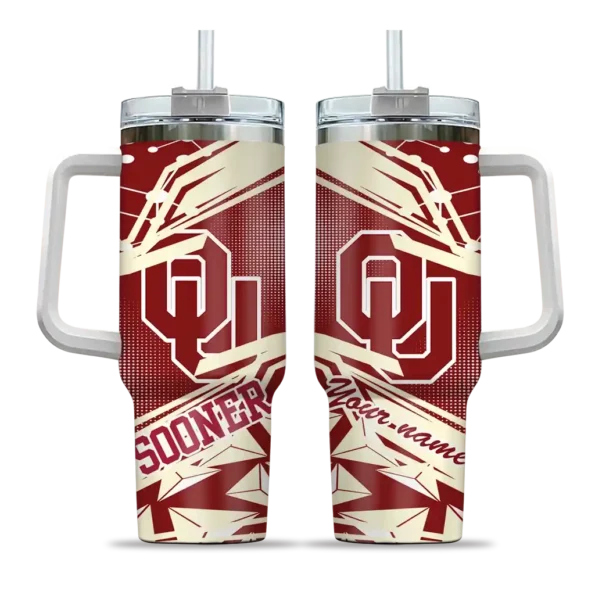 personalized oklahoma sooners abstract paths crimson curved tumbler best selling.webp