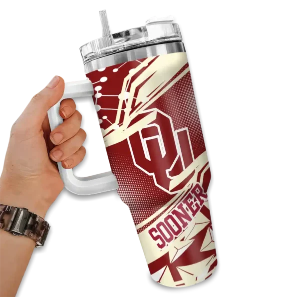 personalized oklahoma sooners abstract paths crimson curved tumbler fashion forward.webp