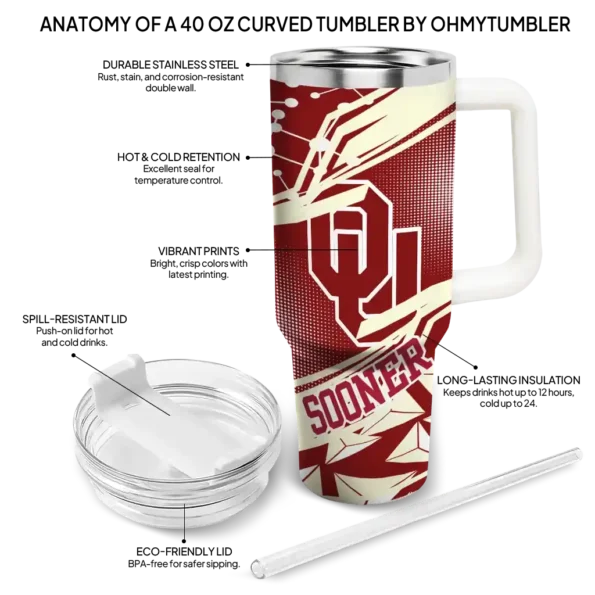 personalized oklahoma sooners abstract paths crimson curved tumbler new arrival.webp