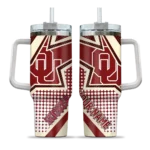 personalized oklahoma sooners arrow burst crimson curved tumbler best selling.webp