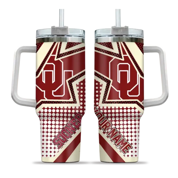 personalized oklahoma sooners arrow burst crimson curved tumbler best selling.webp