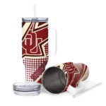 personalized oklahoma sooners arrow burst crimson curved tumbler best selling.webp