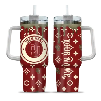 personalized oklahoma sooners bullseye drips crimson curved tumbler best selling.webp