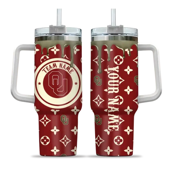 personalized oklahoma sooners bullseye drips crimson curved tumbler best selling.webp
