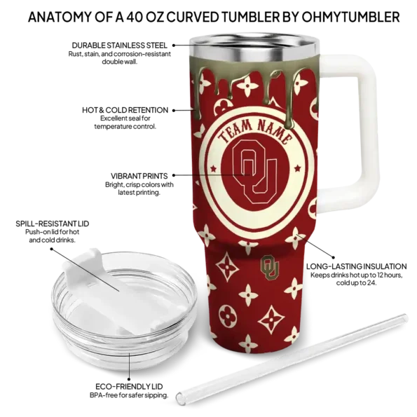 personalized oklahoma sooners bullseye drips crimson curved tumbler new arrival.webp