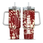 personalized oklahoma sooners burst swirl crimson curved tumbler best selling.webp