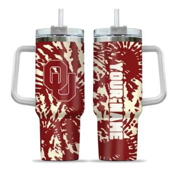 personalized oklahoma sooners burst swirl crimson curved tumbler best selling.webp