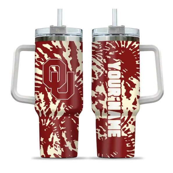personalized oklahoma sooners burst swirl crimson curved tumbler best selling.webp