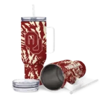 personalized oklahoma sooners burst swirl crimson curved tumbler best selling.webp