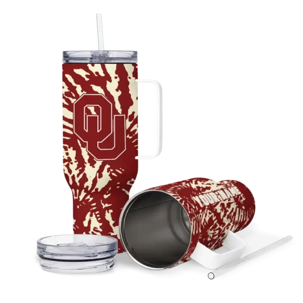 personalized oklahoma sooners burst swirl crimson curved tumbler high quality.webp