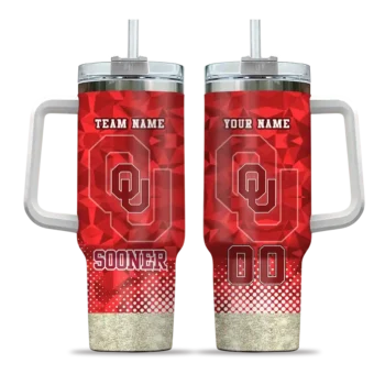 personalized oklahoma sooners geometric prism crimson curved tumbler best selling.webp