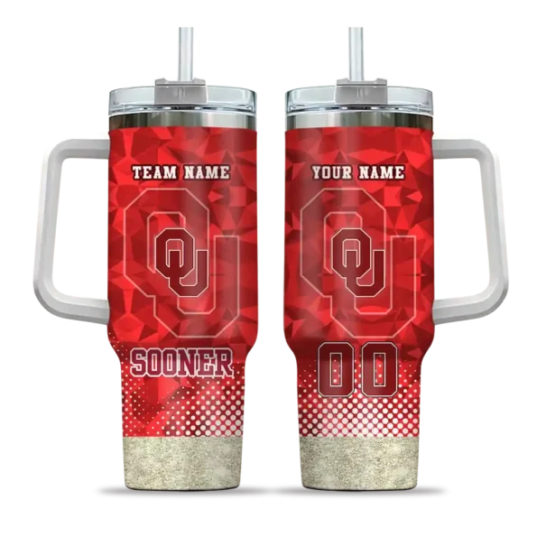 personalized oklahoma sooners geometric prism crimson curved tumbler best selling.webp