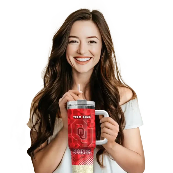 personalized oklahoma sooners geometric prism crimson curved tumbler premium grade.webp