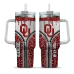 personalized oklahoma sooners leopard zipper crimson curved tumbler best selling.webp