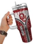 personalized oklahoma sooners leopard zipper crimson curved tumbler best selling.webp