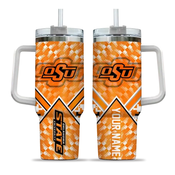 personalized oklahoma state cowboys chevron angle orange curved tumbler best selling.webp