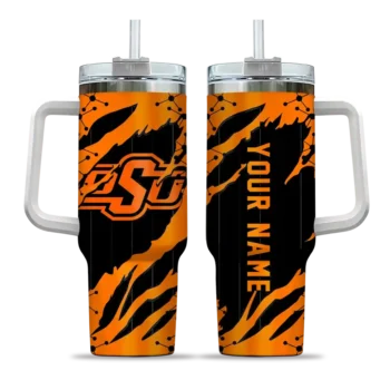 personalized oklahoma state cowboys claw cut orange black curved tumbler best selling.webp