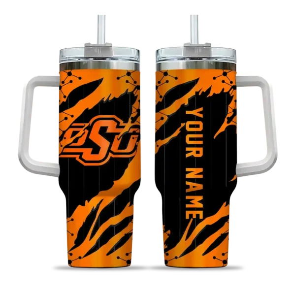 personalized oklahoma state cowboys claw cut orange black curved tumbler best selling.webp