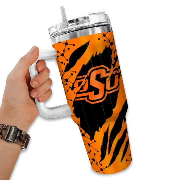 personalized oklahoma state cowboys claw cut orange black curved tumbler fashion forward.webp