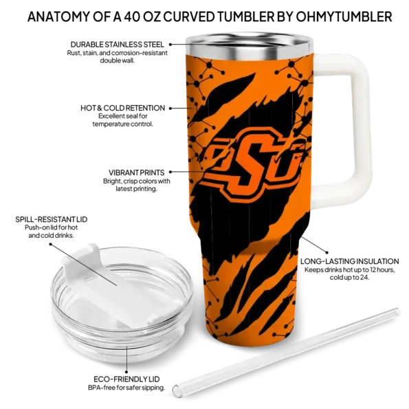 personalized oklahoma state cowboys claw cut orange black curved tumbler new arrival.webp